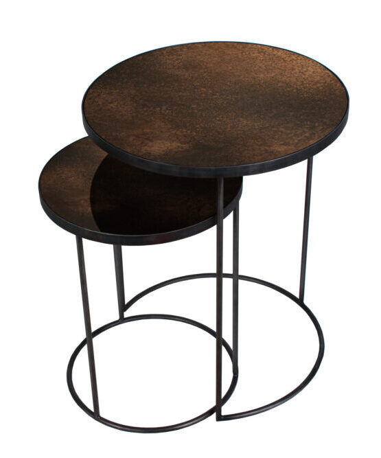 Bronze Copper Nesting Side Tables, Copper Round 2 Piece Nesting Coffee Table Set