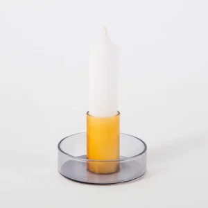 Duo Tone Glass candle holder Smoke / Amber