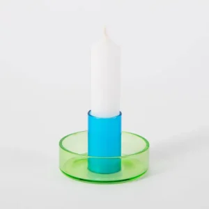 Duo Tone Glass candle holder Green / Blue