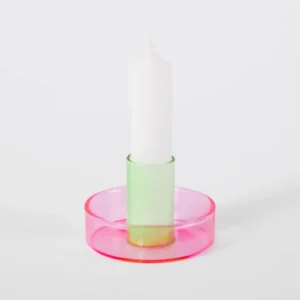 Duo Tone Glass candle holder Pink / Green